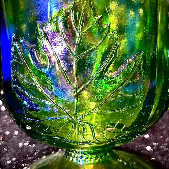 Vintage Carnival Glass Pitcher Harvesting EmeraldGreen to Blue Iridescent - Picture 10 of 12